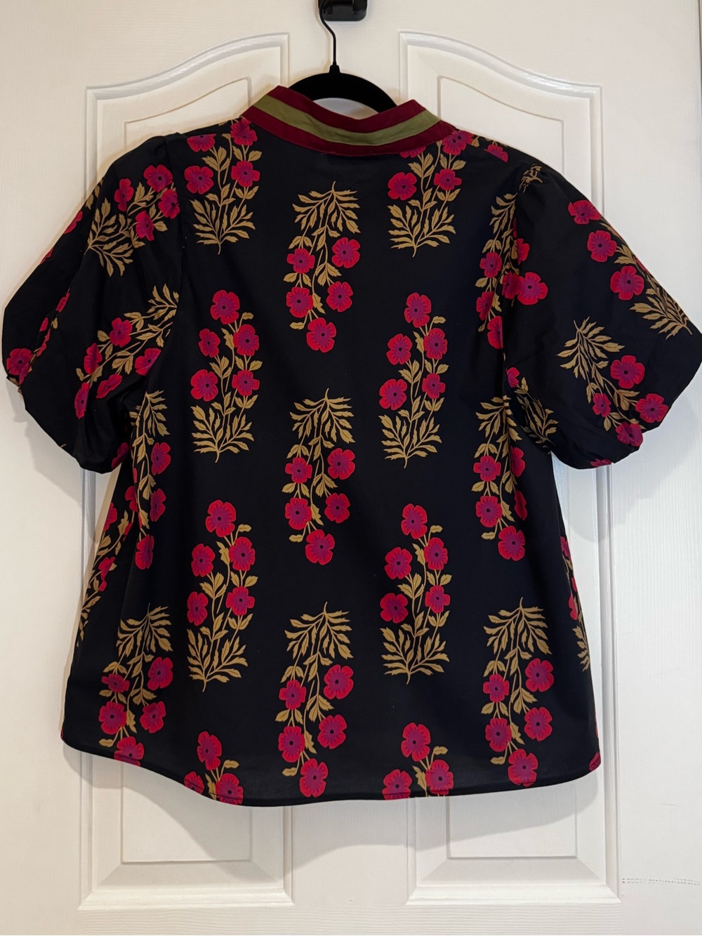 entro Floral Embroidered Black Tunic with Burgundy and Olive Trim - Picture 3 of 4